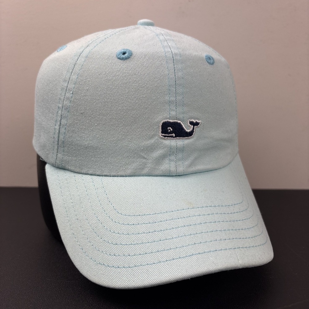 Vineyard Vines Strapback Hat Light Sky Blue Whale Logo Washed Cotton Dad Cap